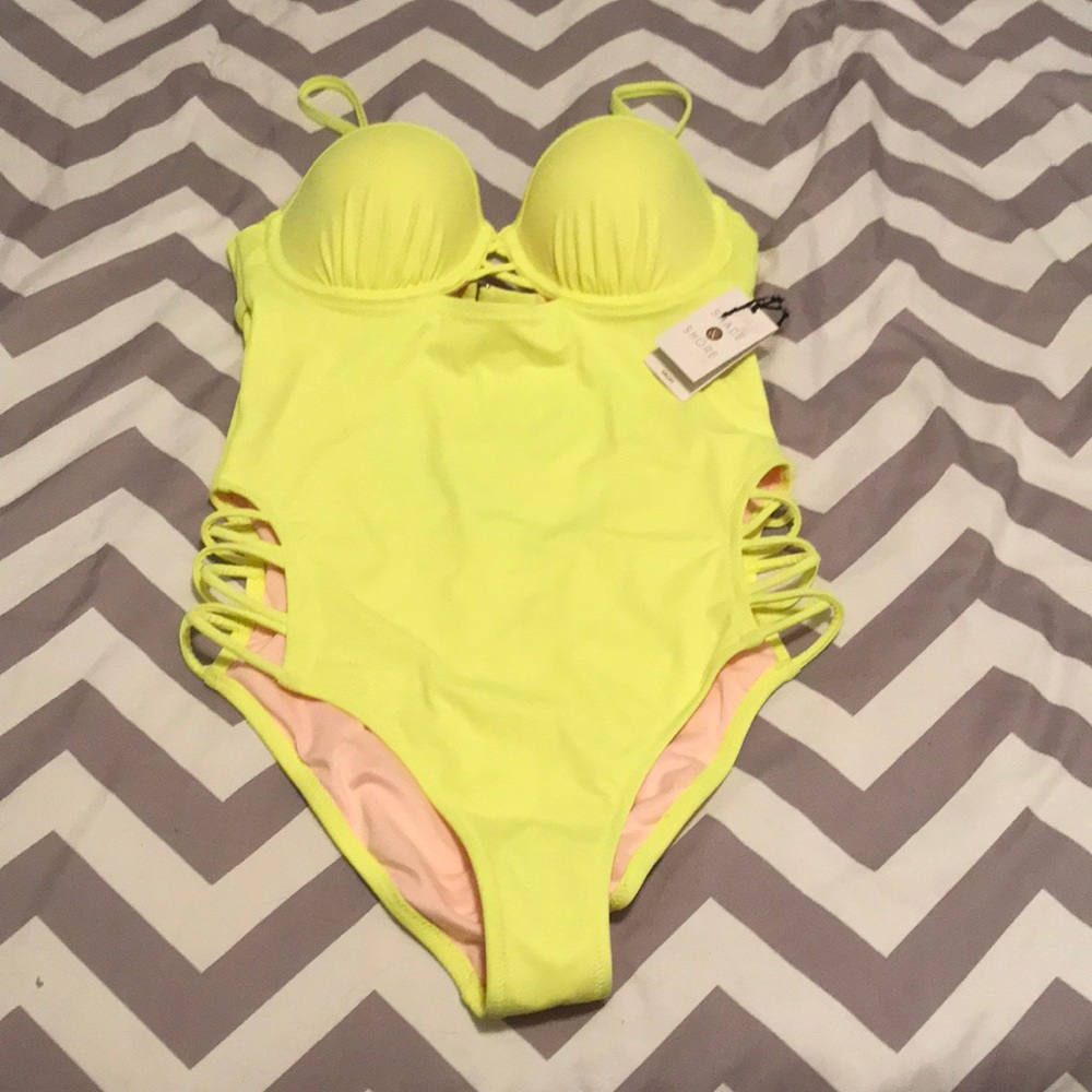 Neon yellow shade shore bathing suit